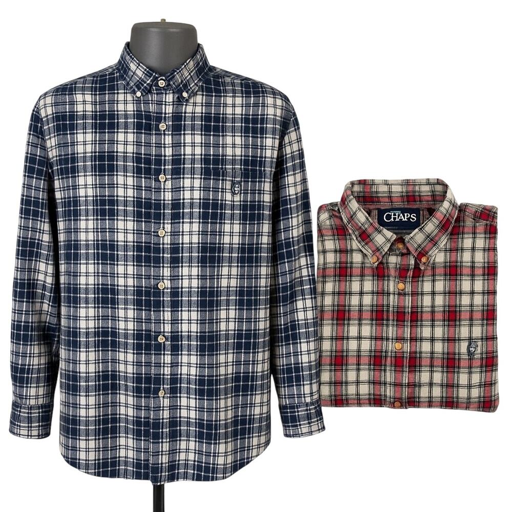 Chaps Men’s Plaid Flannel Button Down Shirts Size M Bundle of 2